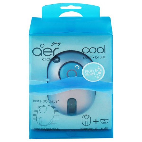 Godrej Aer Click Cool Surf Blue Car Freshener Gel Starter and Refill 10 gm