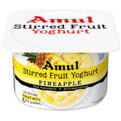 Amul Stirred Fruit Yoghurt - Pineapple, Rich, Smooth & Creamy Texture, No Preservatives, 100 g