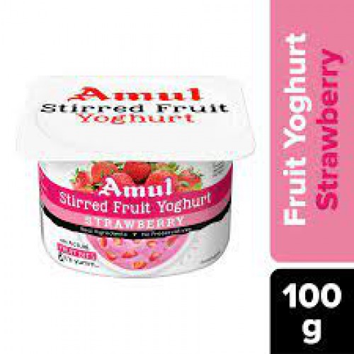 Amul Stirred Fruit Yoghurt - Strawberry, Rich, Smooth & Creamy Texture, No Preservatives, 100 g