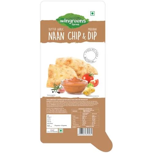 Wingreens Farms Butter Garlic Naan Chips with Makhani Dip  50gm