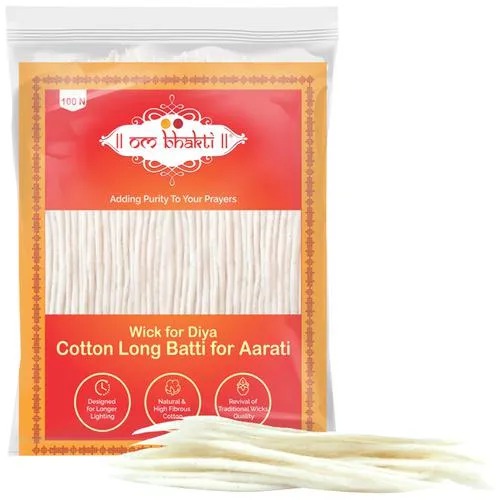 Om Bhakti Lamp Wicks - Cotton Long Batti, 100 pcs  50gm