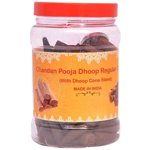Pooja Sewa Regular Cone Dhoop - Uplifts Mood, Used For Meditation, Chandan, 200 g