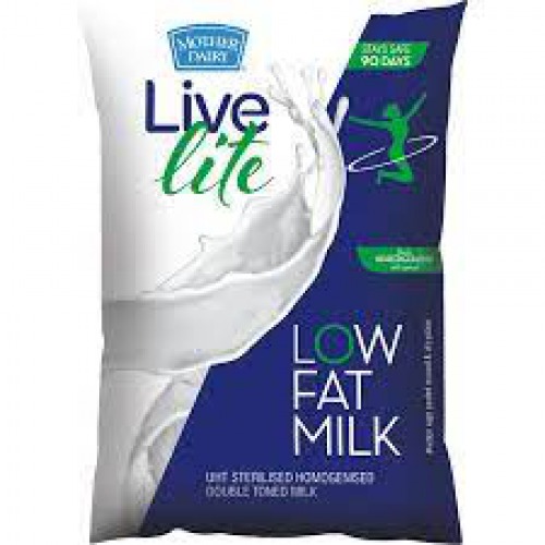 mother dairy Live Lite UHT Sterilised Homogenised Low Fat Double Toned Milk, 450 ml Pouch