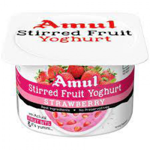 Amul Stirred Fruit Yoghurt - Strawberry, Rich, Smooth & Creamy Texture, No Preservatives, 100 g