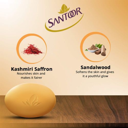 Santoor Gold Soap with Saffron, Sandal & Sakura Extracts, 125g (Pack of 6)